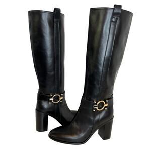 NAPOLEONI Italian Leather Boots Knee High Block Heel in Black Women's Size 9.5